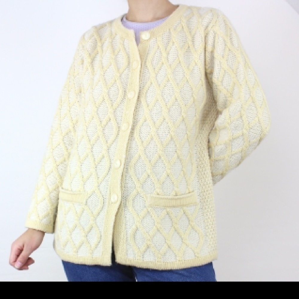 Vintage Aran Crafts merino wool fisherman Irish cardigan sweater women’s small